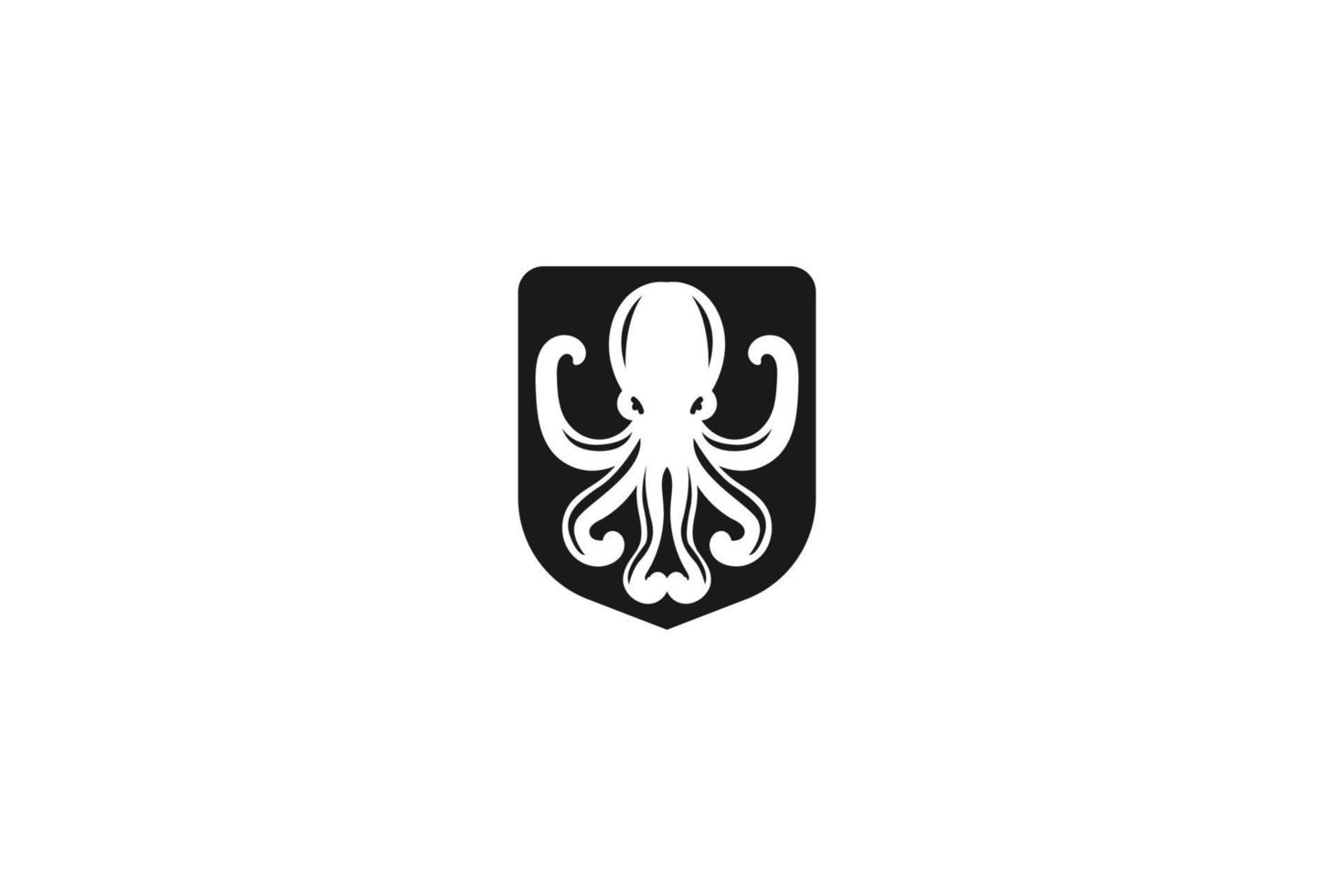 océano mar sepia pulpo calamar escudo insignia emblema etiqueta logotipo diseño vector