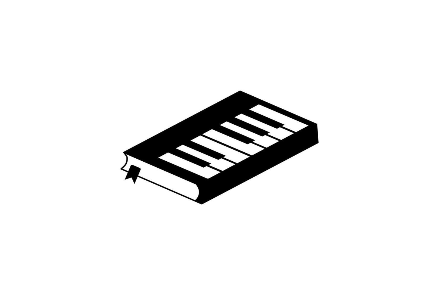 libro retro vintage con vector de diseño de logotipo de instrumento de música de tecla de piano