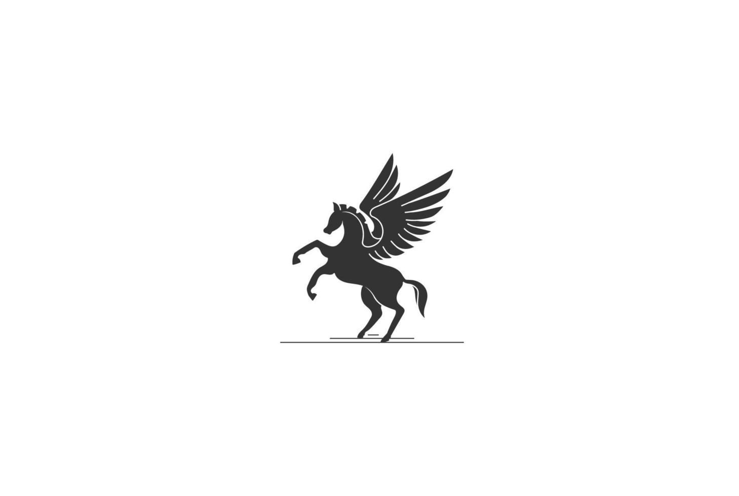 Strong Prancing Horse Stallion Pegasus Wing Logo Design Vector