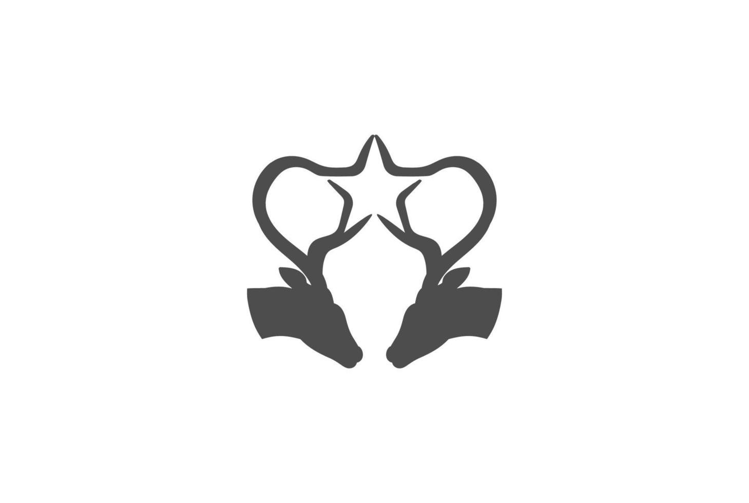 Vintage Retro Elk Deer Reindeer Head Horn Star Shape Logo Design Vector