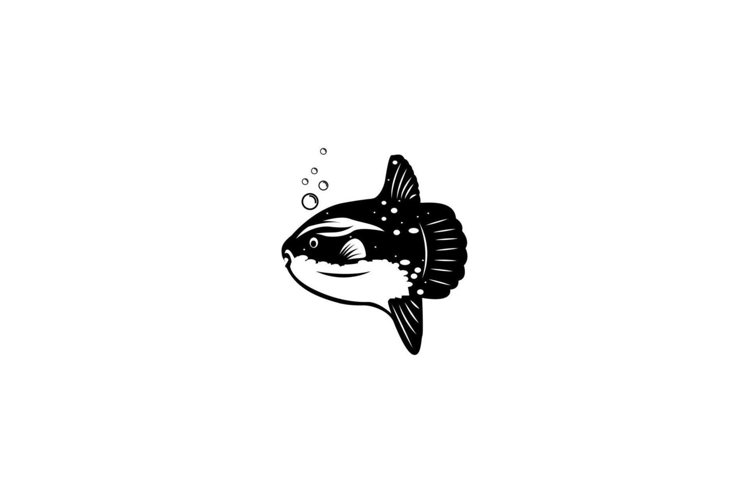 pez sol nadando en el océano con vector de diseño de logotipo de burbuja de agua