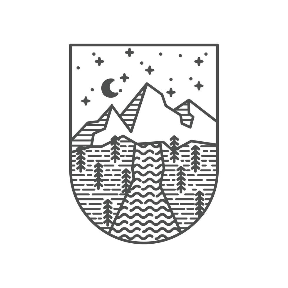 logotipo de monoline de montaña nocturna vector