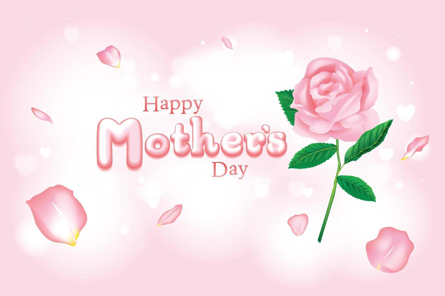 Typography Mother's day text with flowers, rose and heart decoration realistic vector graphic banner