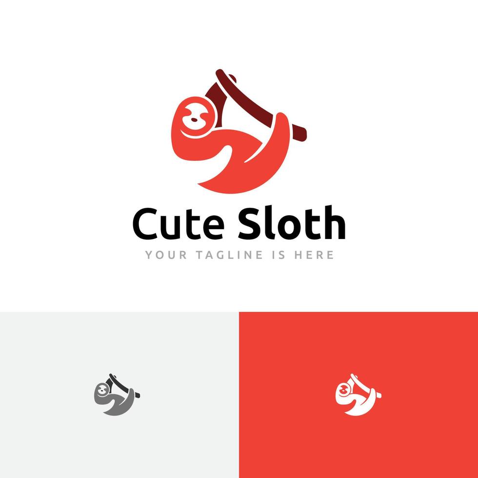 Cute Lazy Sloth Hanging Tree Branch Nature Logo vector