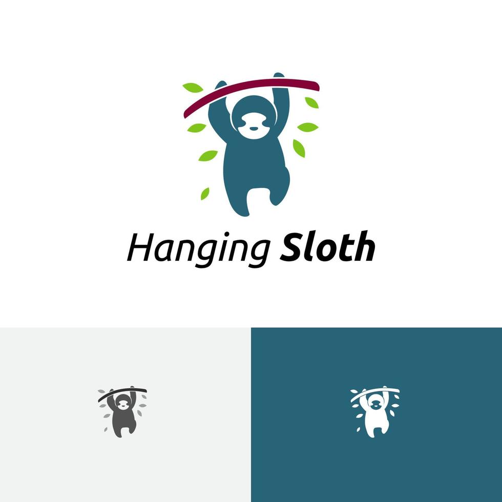 Cute Sloth Hanging Tree Branch Jungle Nature Logo vector