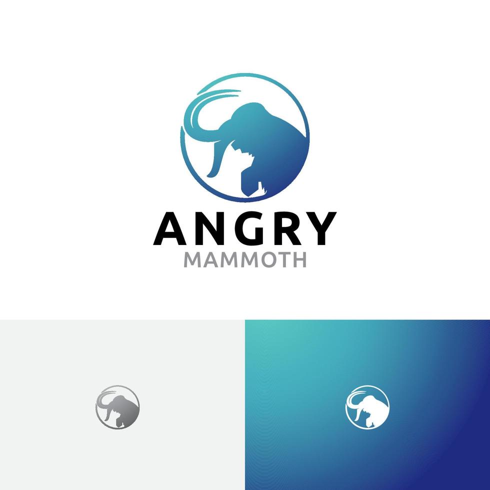 Angry Mammoth Big Ancient Elephant Circle Logo Template vector