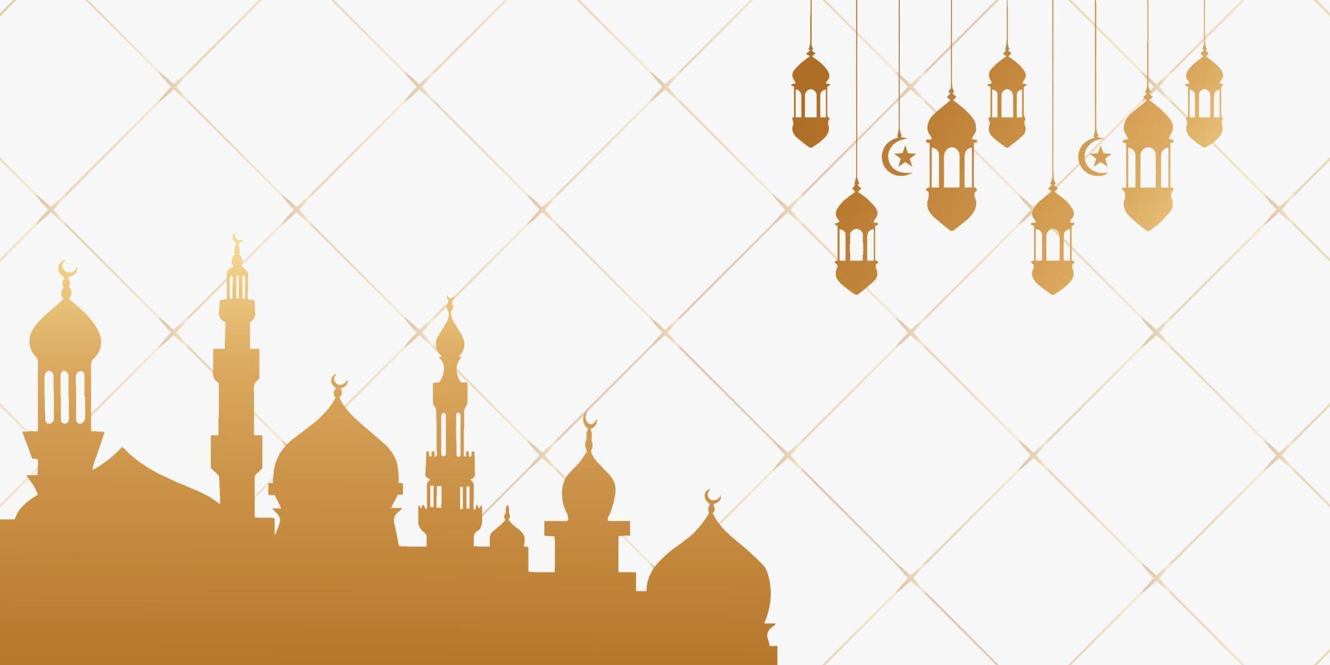 Elegant ramadan mosque and lantern islamic decorative festival wide background vector