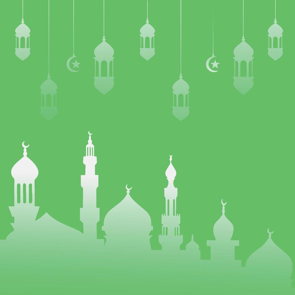 ramadan mosque and lantern islamic decorative festival card green background vector