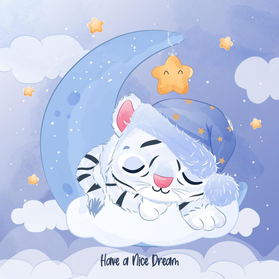 cute baby tiger sleeping illustration vector