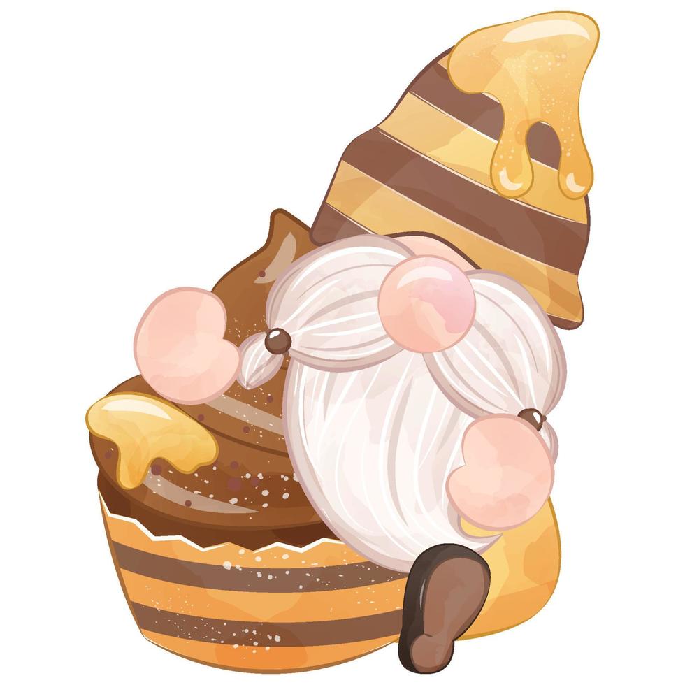 Cute Gnome And Honey Bee Illustration vector