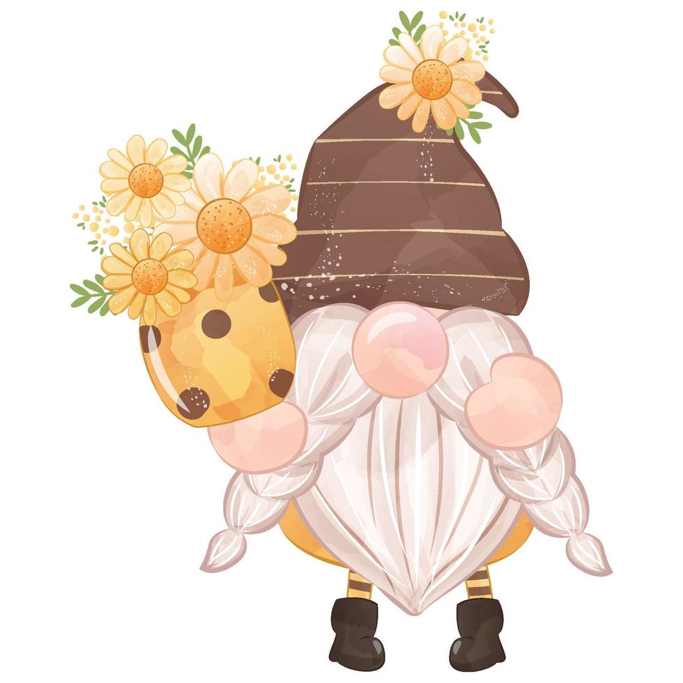 Cute Gnome And Honey Bee Illustration vector