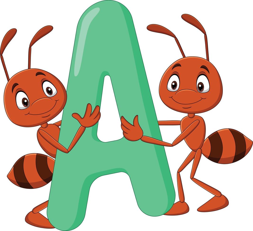 Alphabet A with ant cartoon vector