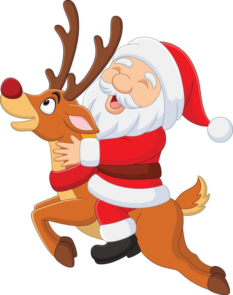 Cartoon happy santa claus riding a deer vector