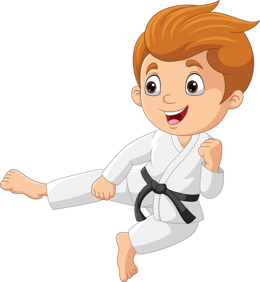 Cartoon little boy training karate vector