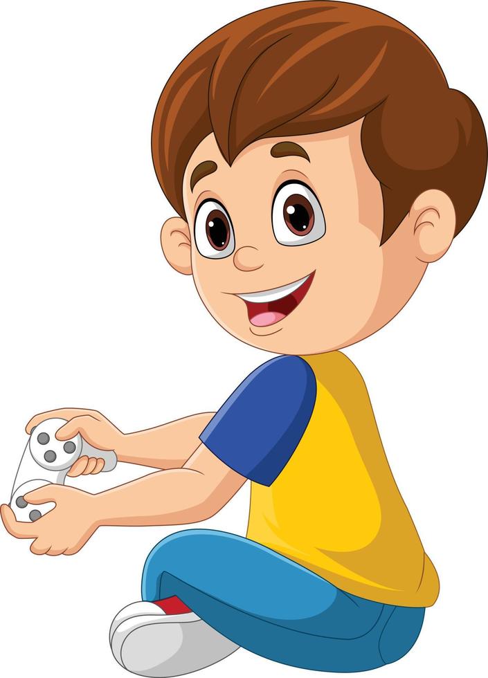 Cartoon little boy playing video game vector