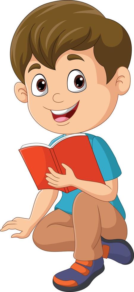 Happy boy sitting with reading a book vector
