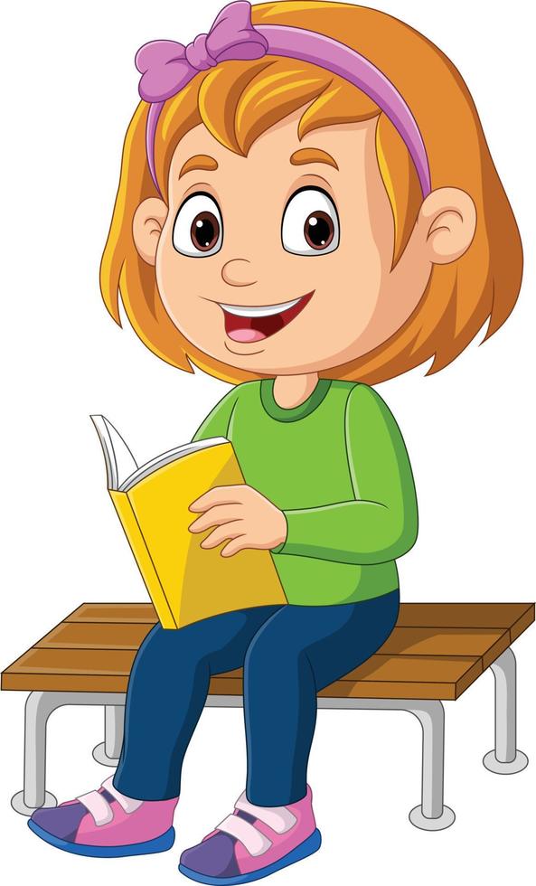 Cartoon little girl reading a book vector