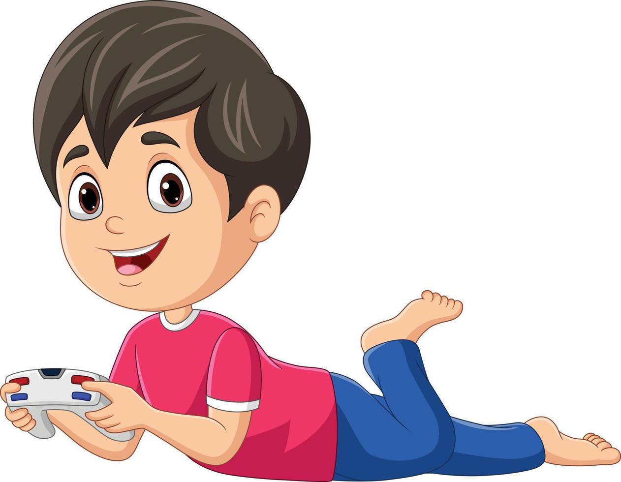 Cartoon little boy holding a joystick vector