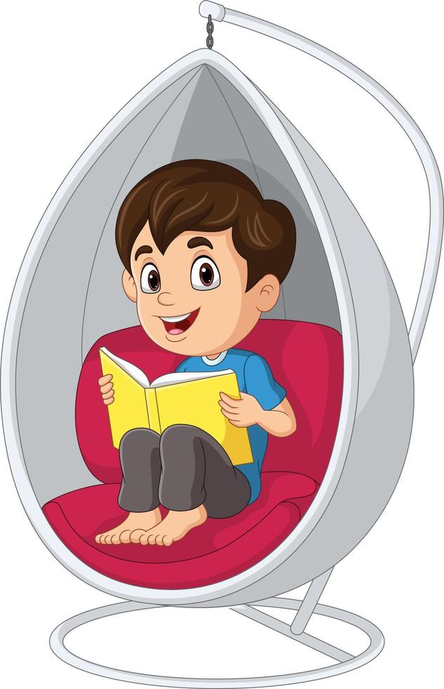 niño leyendo un libro en una silla colgante vector