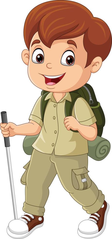 Cartoon explorer boy with walking stick vector