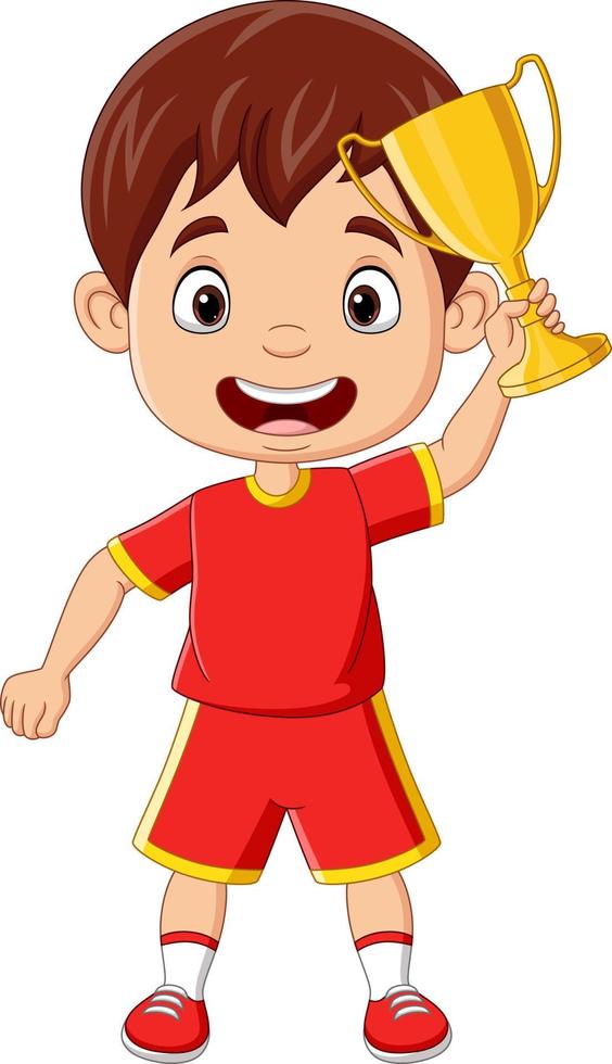 Boy holding gold trophy vector