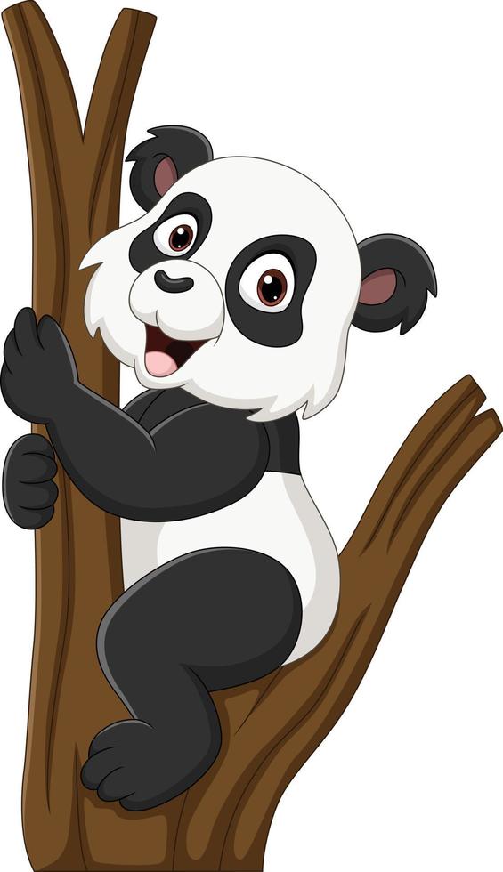 Cartoon little panda on tree branch vector
