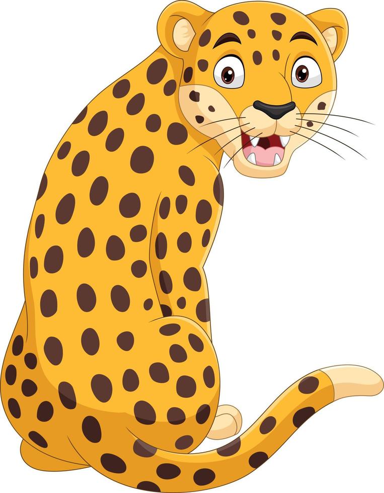leopardo divertido de dibujos animados sentado y rugiendo vector
