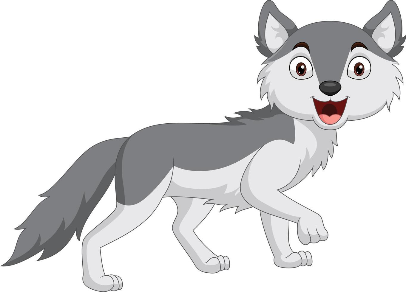 lobo sonriente de dibujos animados sobre fondo blanco vector