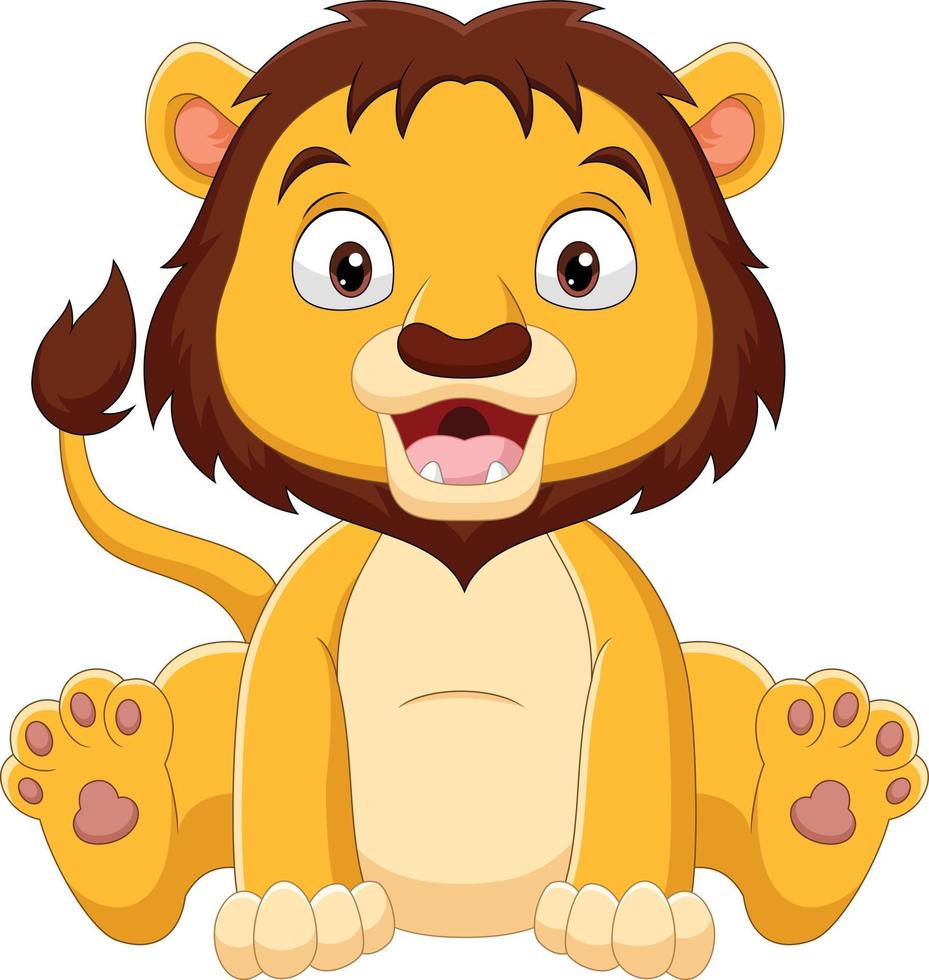 Cartoon funny lion sitting on white background vector