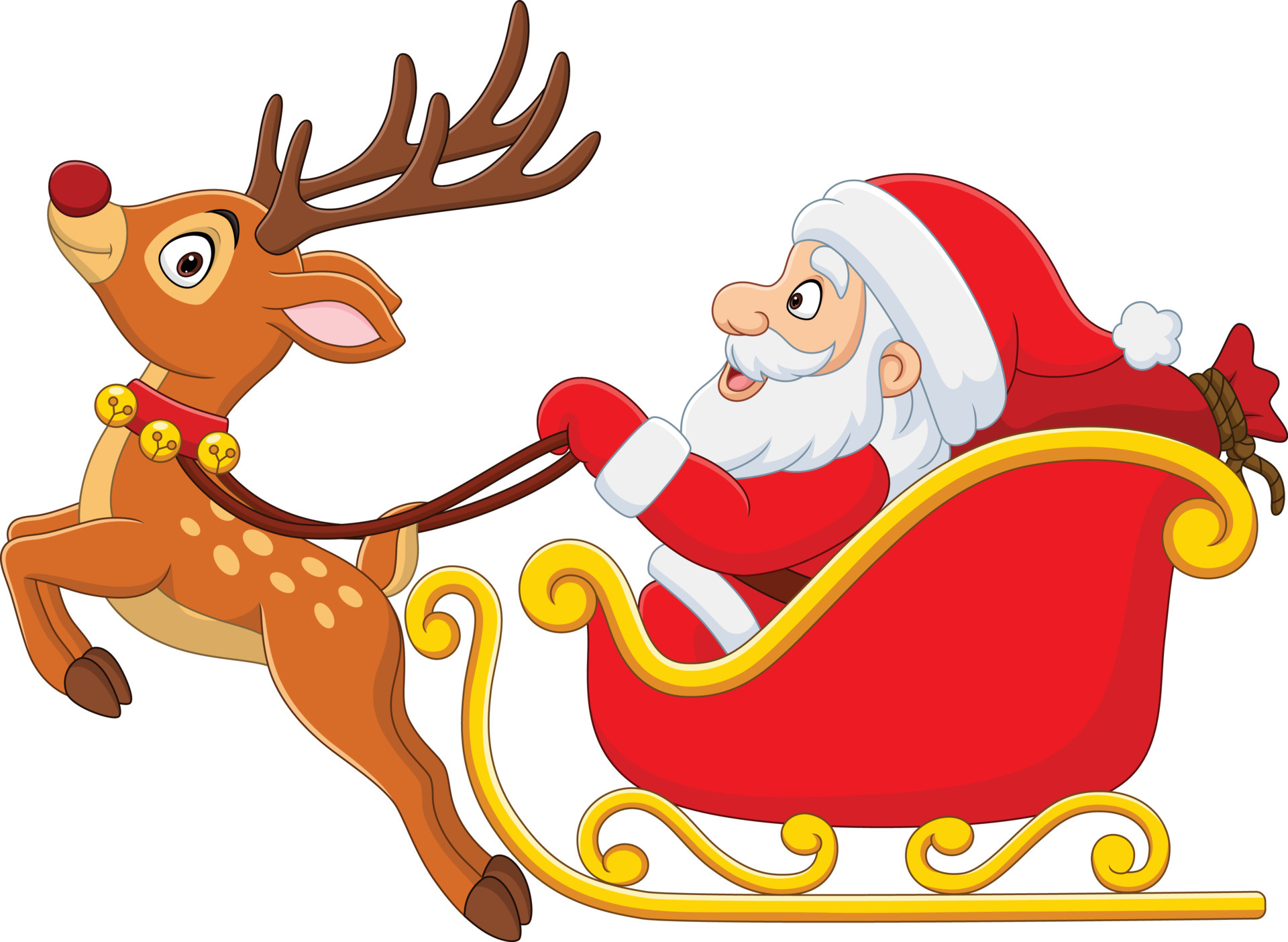 Christmas cartoon santa with reindeer sleigh 7152979 Vector Art at Vecteezy