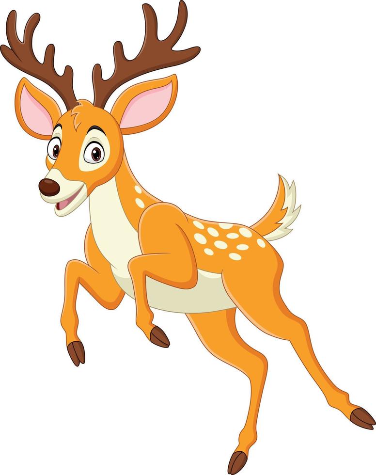 Cartoon funny deer jumping on white background vector