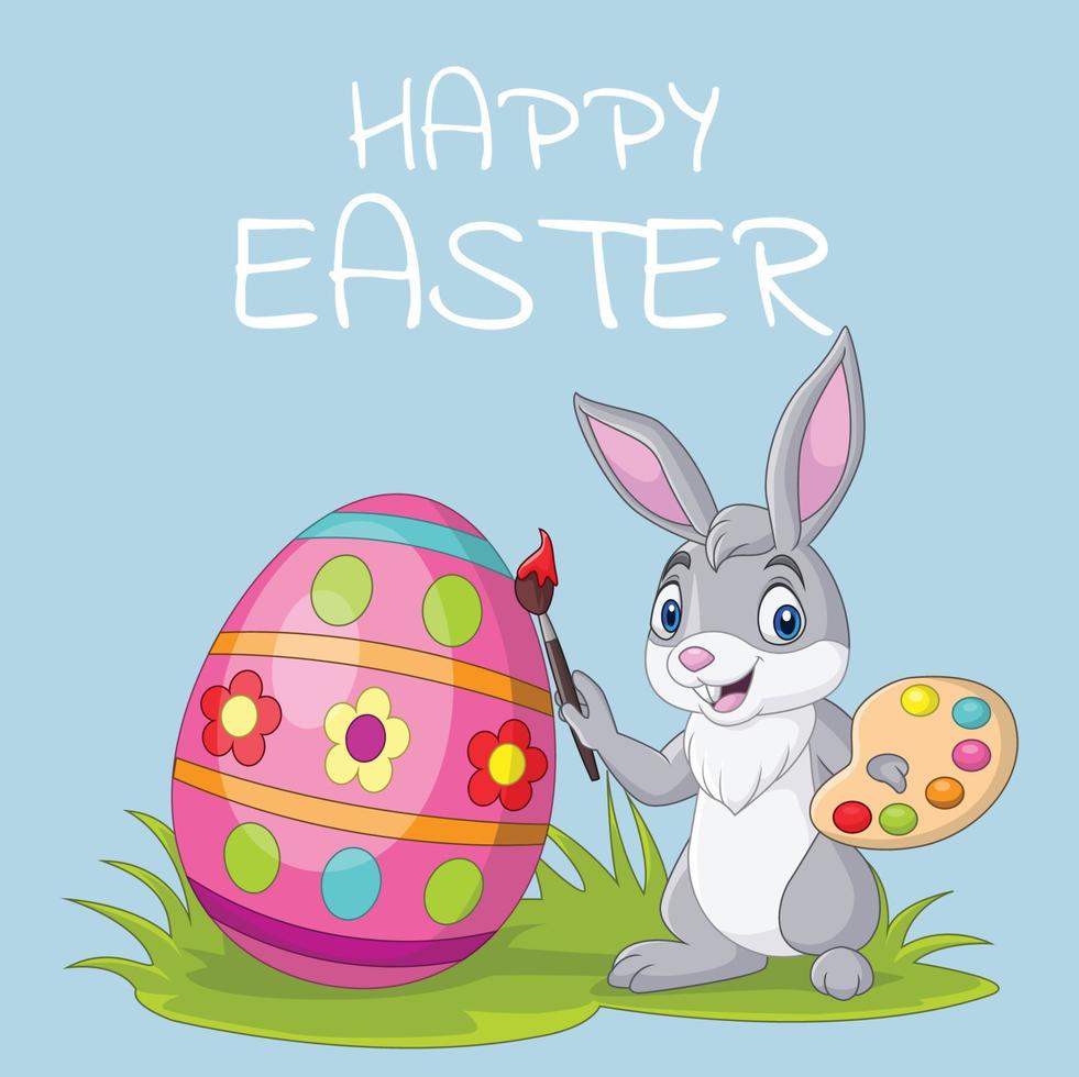 Cartoon rabbit painting an Easter eggustration vector