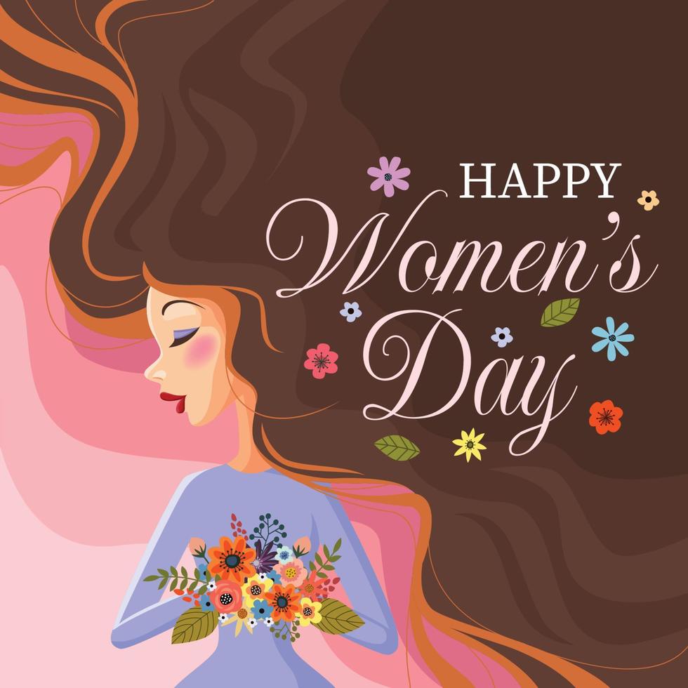 International Women's Day with girl holding a flowers vector