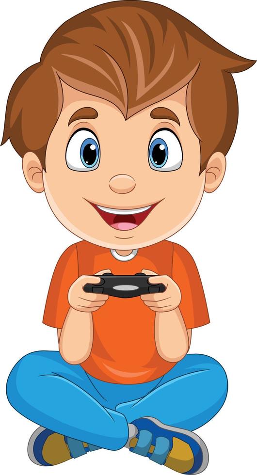 niño pequeño de dibujos animados jugando videojuegos vector