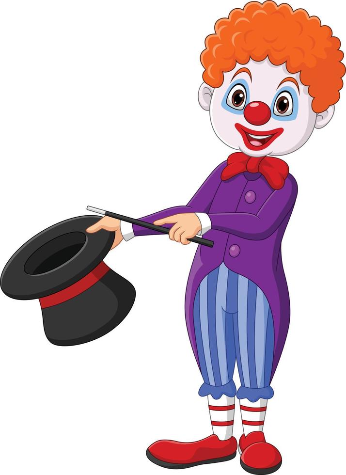 Cartoon clown with hat and magic wand vector