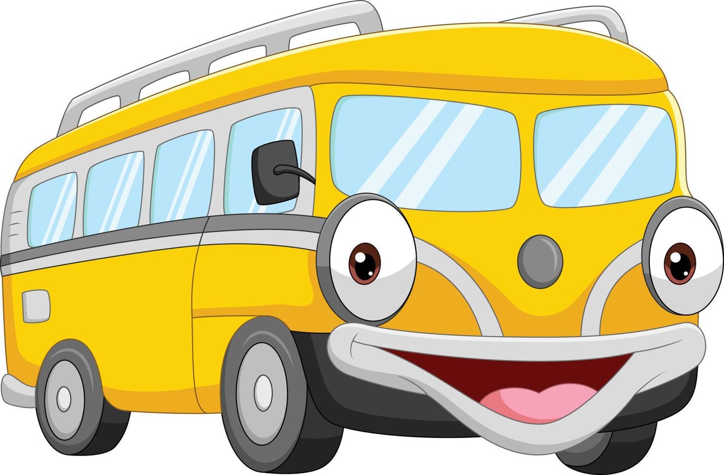 Cartoon smiling yellow bus character vector