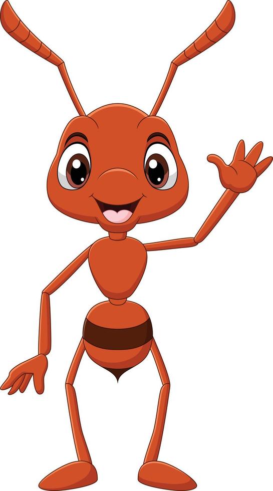 Cartoon funny ant waving hand vector