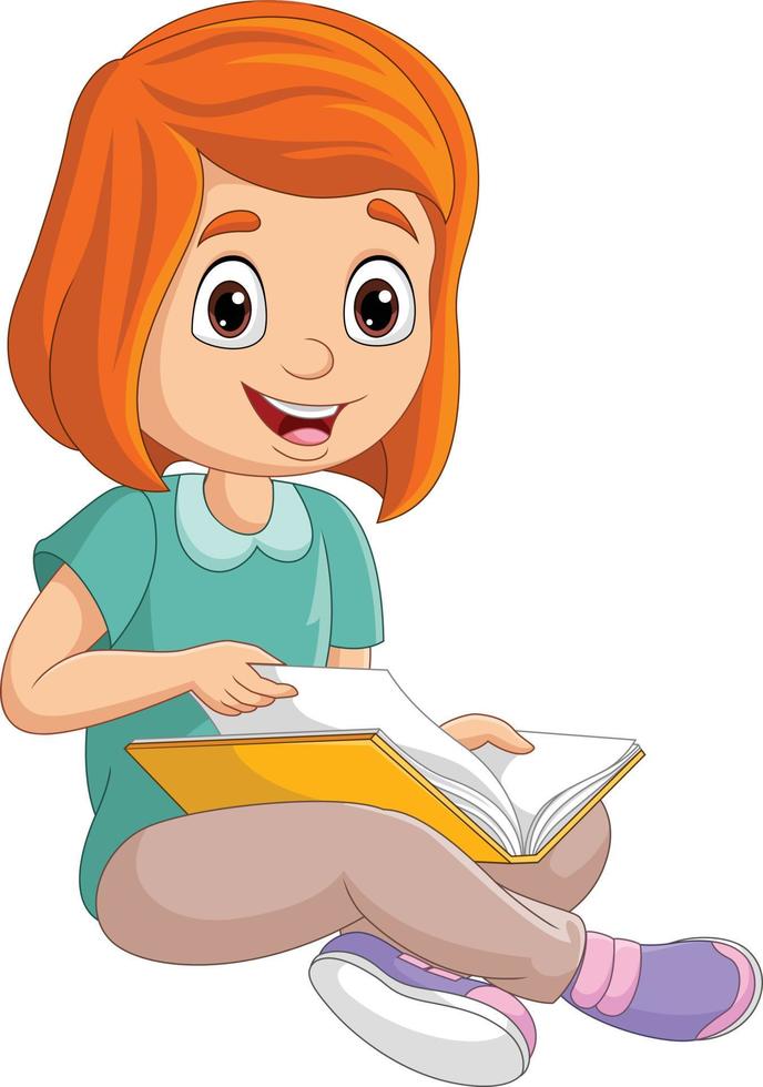 Cartoon little girl reading a book vector