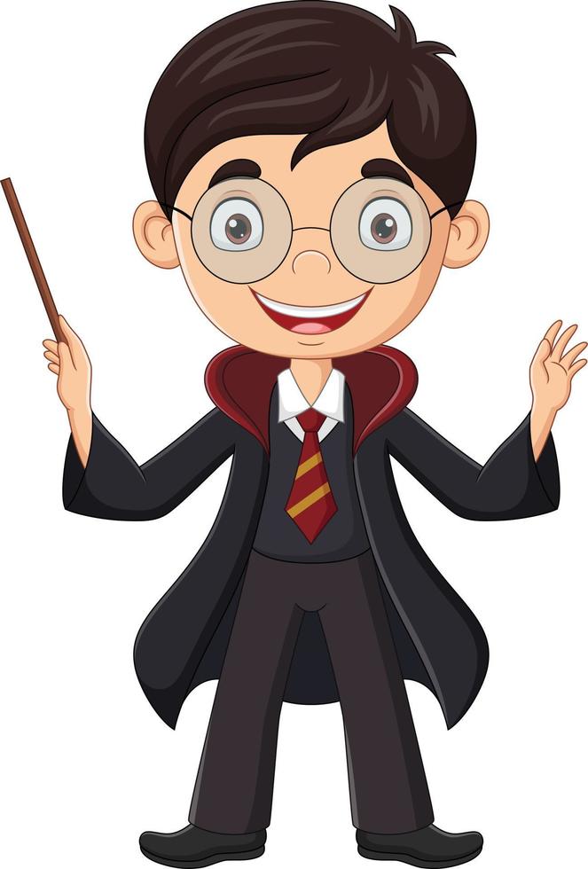 Cartoon wizard boy with a magic wand vector