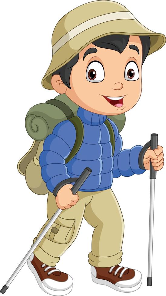 Cartoon boy in safari outfit with walking stick vector