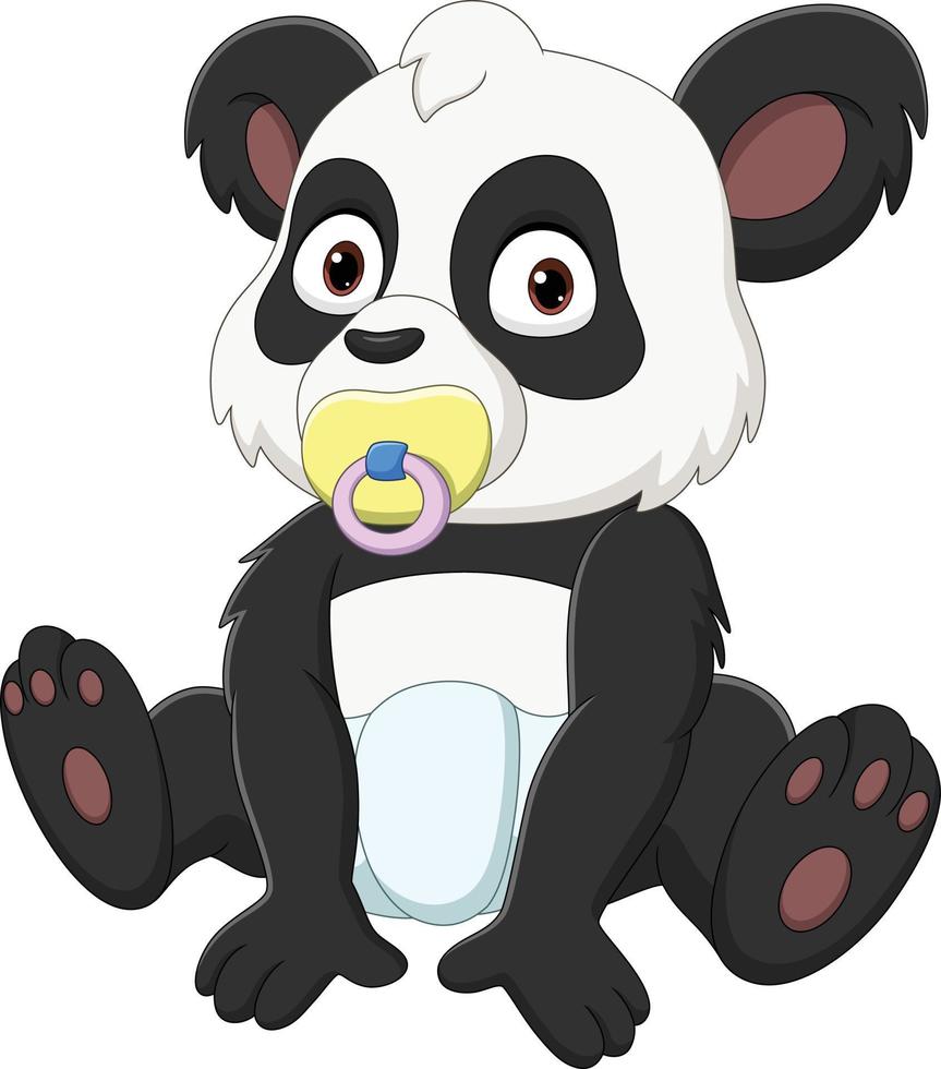 dibujos animados lindo pequeño panda chupando un chupete vector