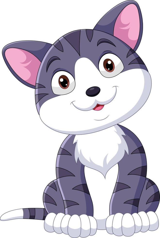 Cartoon funny cat sitting on white background vector