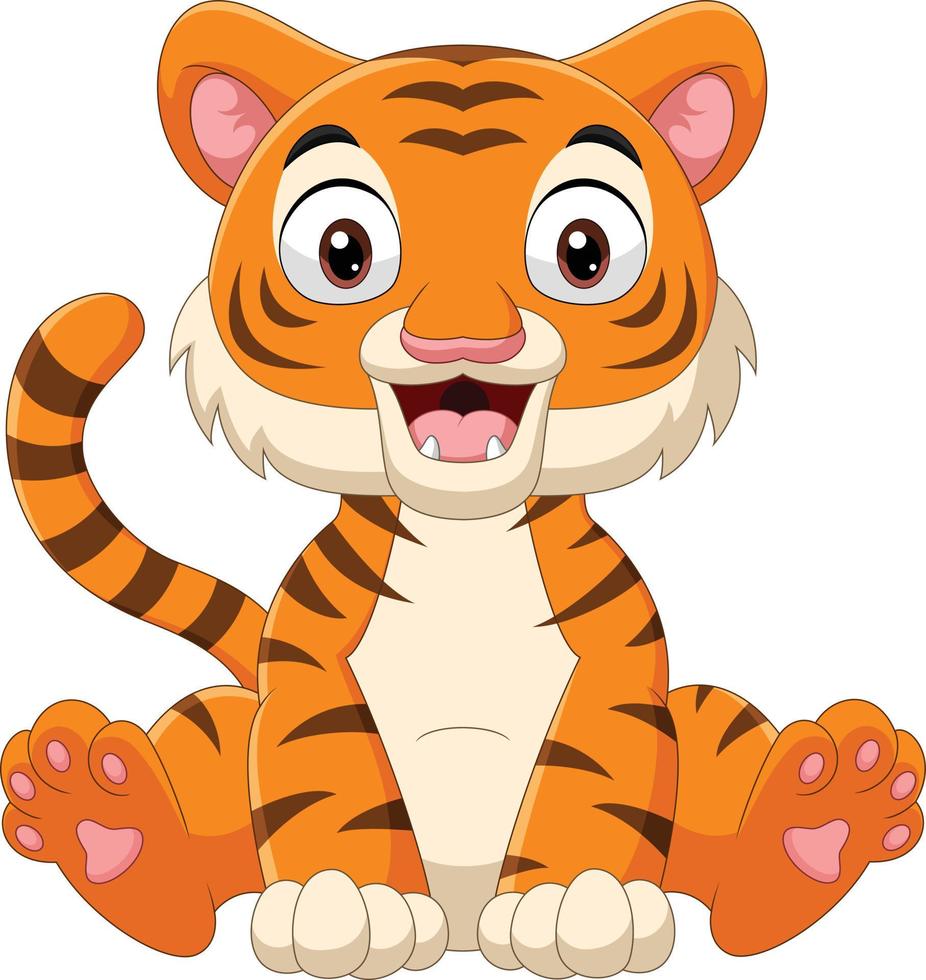 dibujos animados divertido pequeño tigre sentado vector