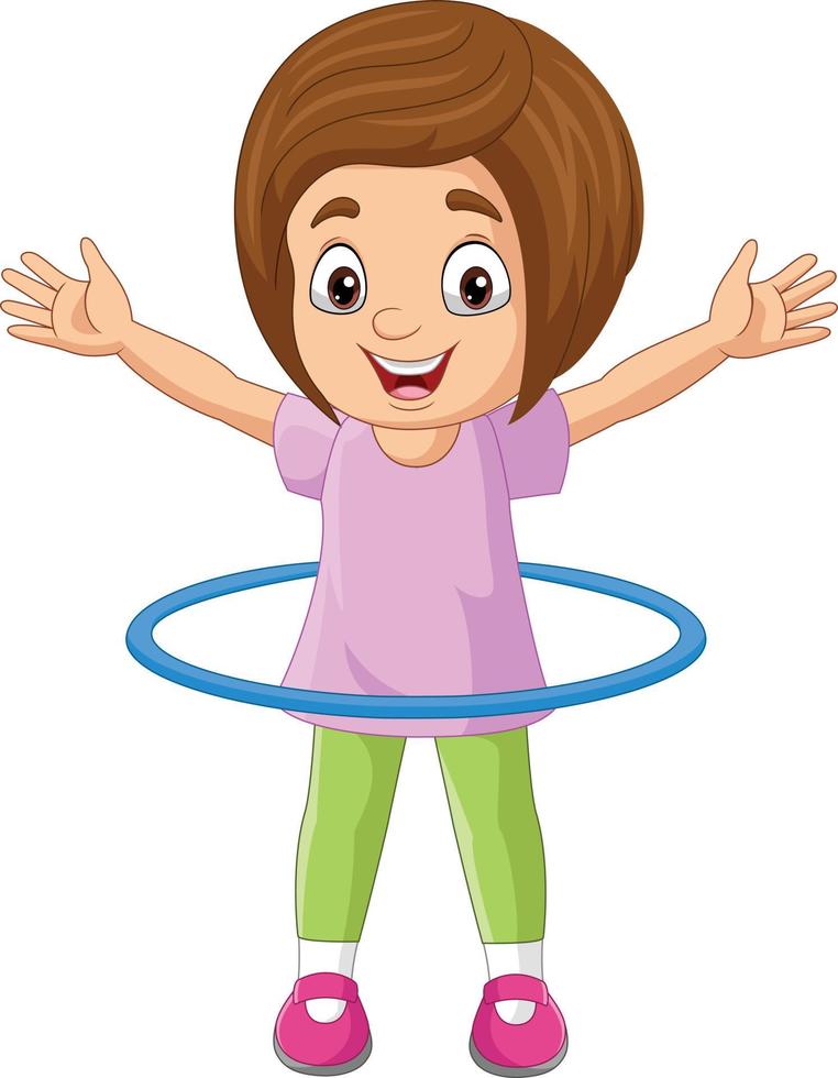 Cartoon little girl twirling hula hoop vector