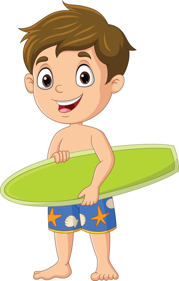 Cartoon little kid holding surfboard vector