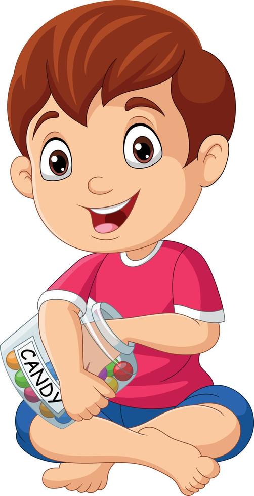 Cartoon little boy with candy balls vector