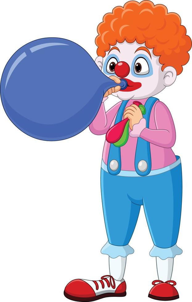 Cartoon clown blowing big balloon vector