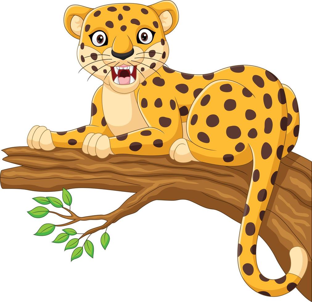 Cartoon leopard lying on a tree branch vector