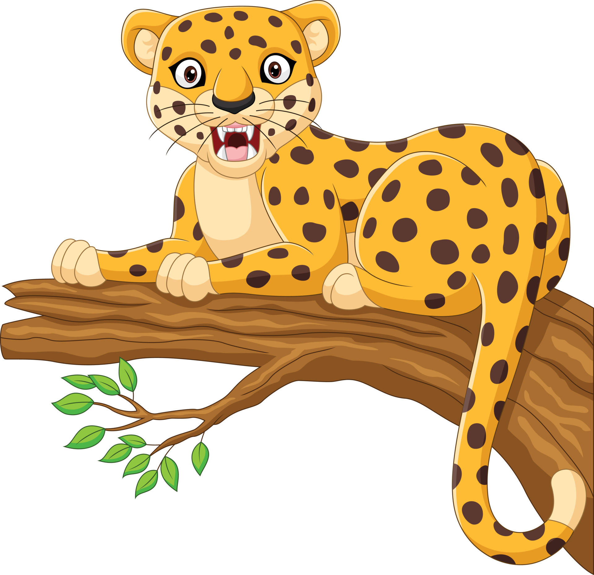 Cartoon leopard lying on a tree branch 7153110 Vector Art at Vecteezy
