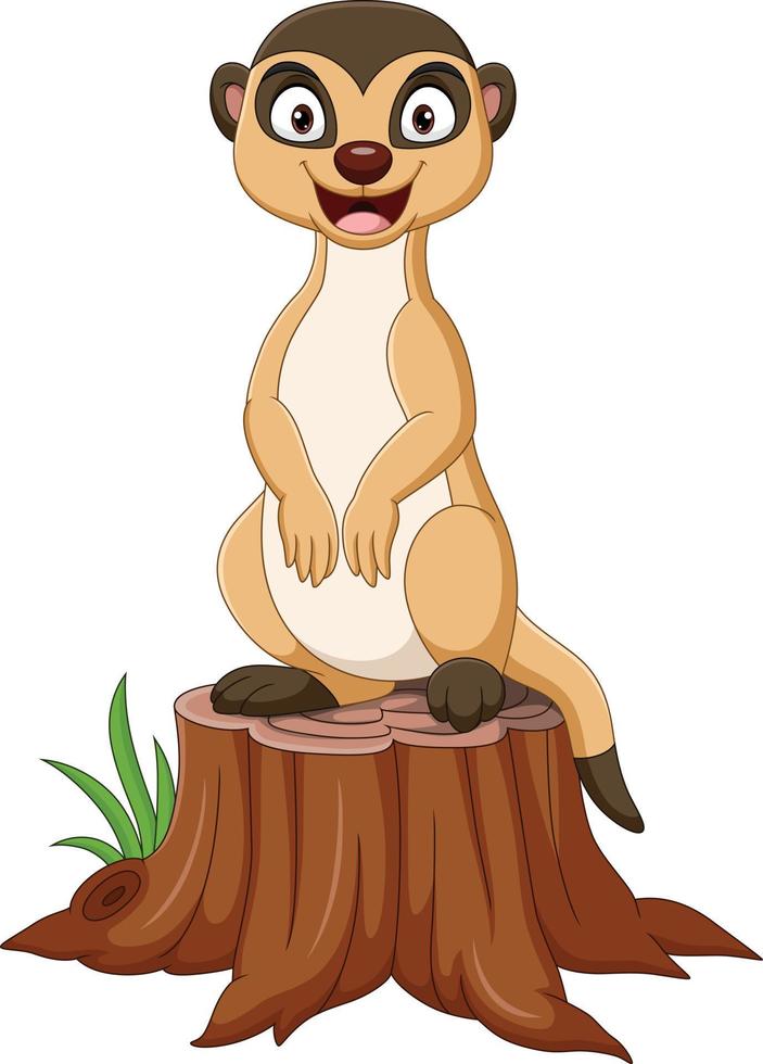 caricatura, suricata, posición, en, tocón de árbol vector